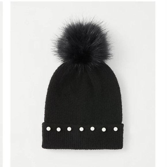 Ann Taylor pearlized faux fur pom pom hat main image 10